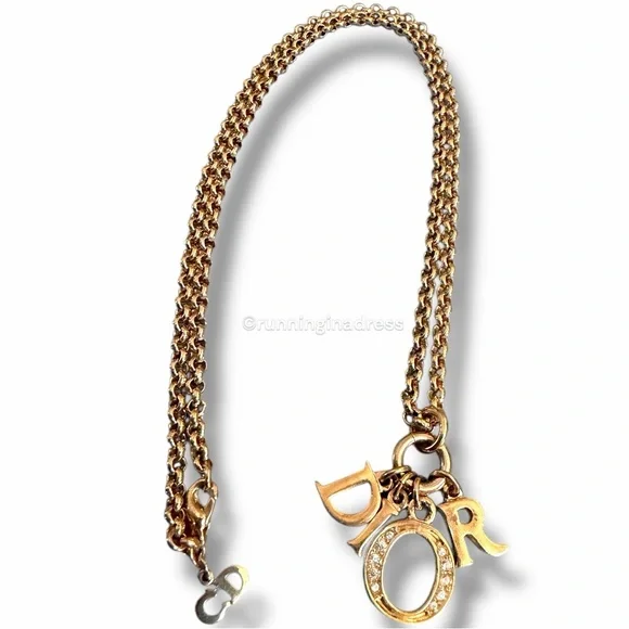 Christian Dior Gold & Crystal DIOR Spelled Out Charm Necklace Dio(r)evolution CD - Picture 7 of 10
